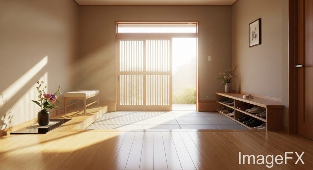 明るい光の射す玄関