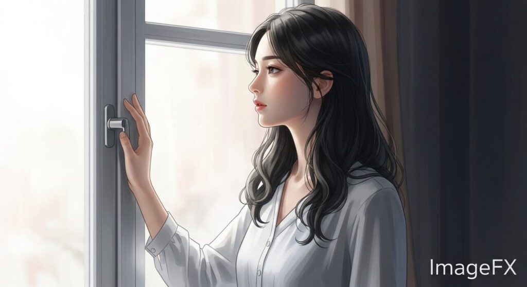 ぼんやり悩んでいる女性のイラスト