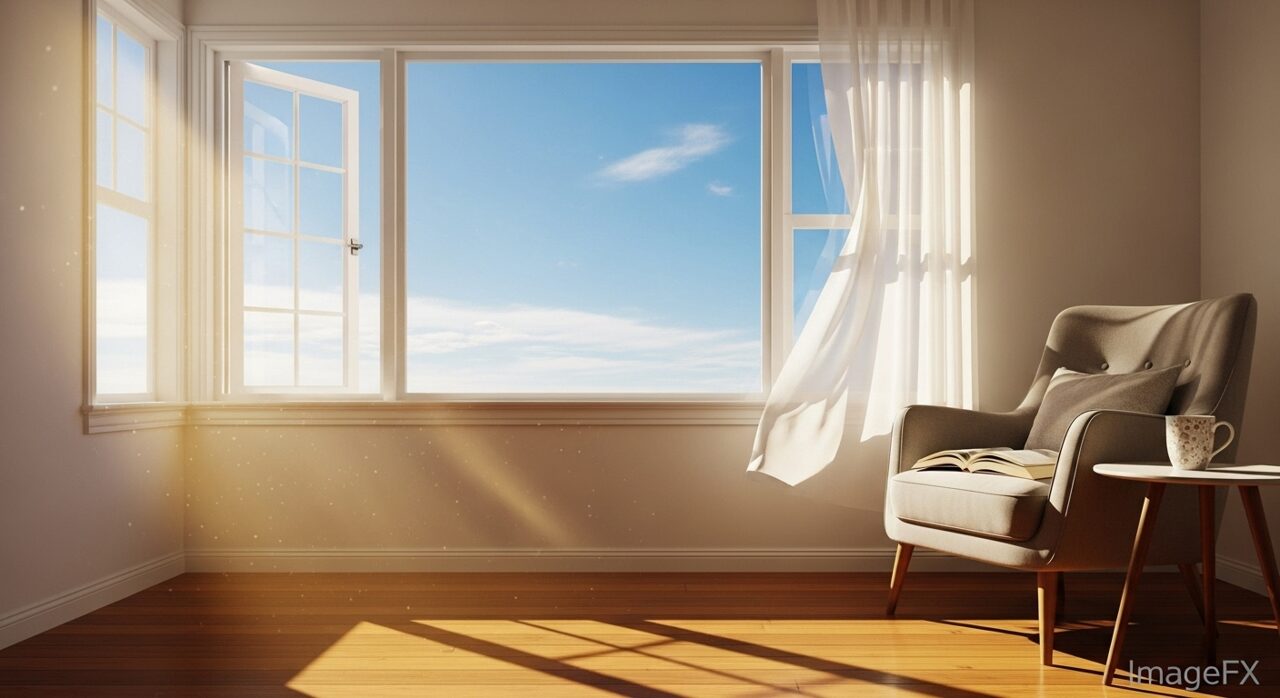 和らかな陽射しと心地よい風が吹く部屋