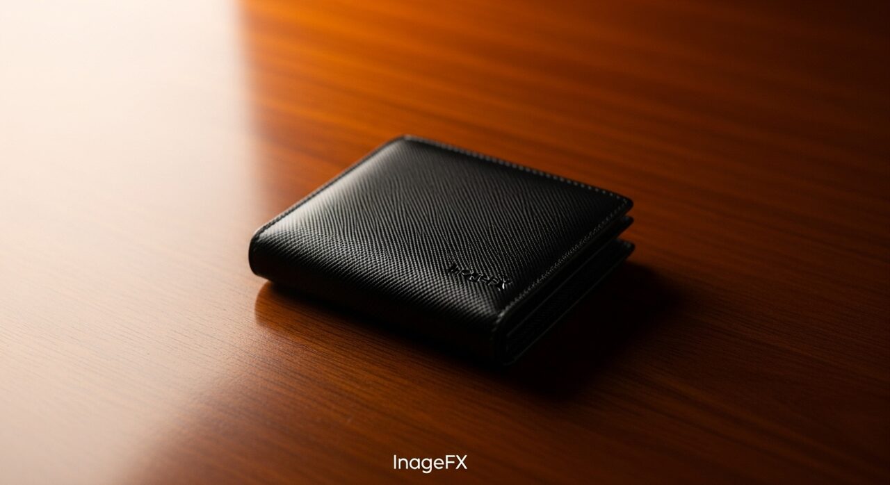 綺麗なテーブルの上に置かれた上品な財布