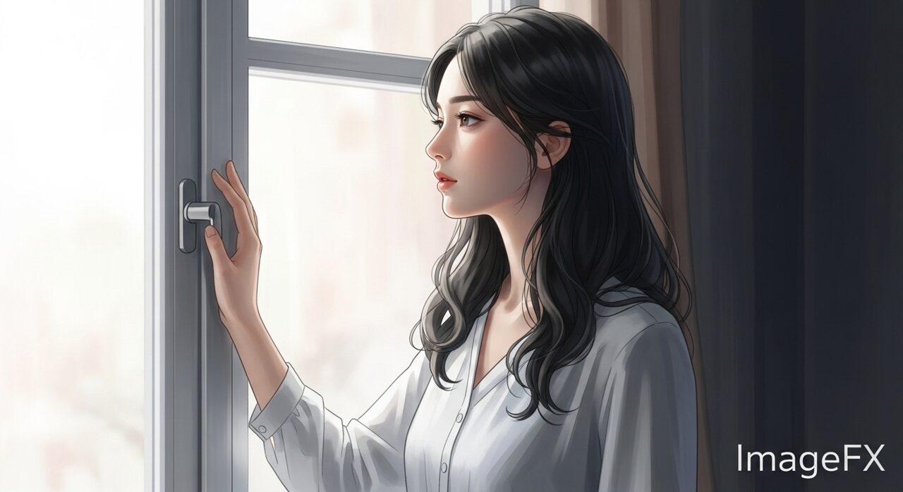 ぼんやり悩んでいる女性のイラスト