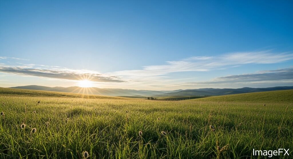 清々しい朝の光と青空