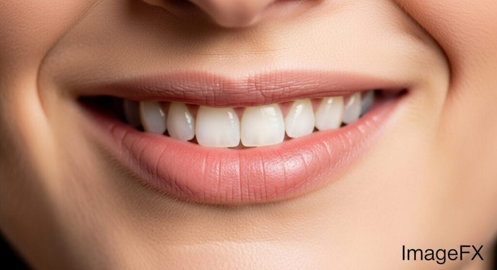 口元だけが柔らかく笑っているアップ写真