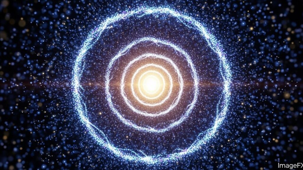 光の粒が円を描く/循環イメージ/エネルギーが回る図