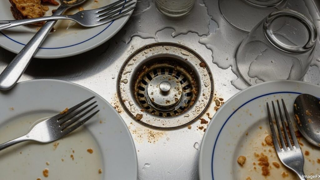 •水垢のついたシンク
•汚れた排水溝
・洗っていない食器