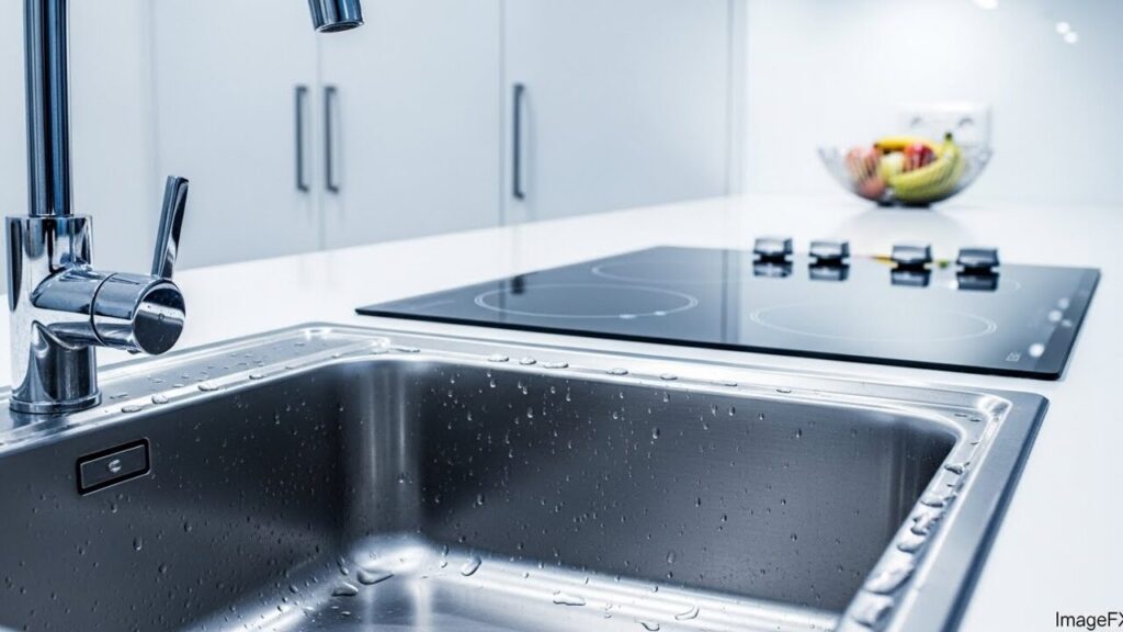 ピカピカのシンクやコンロのアップ写真