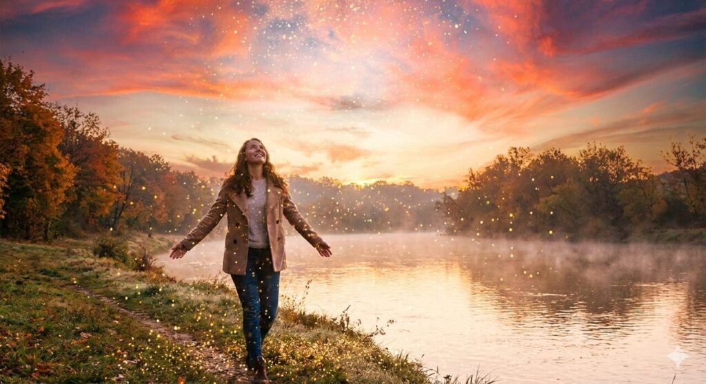 キラキラの言霊「ツイてる！」が降ってくるイメージ